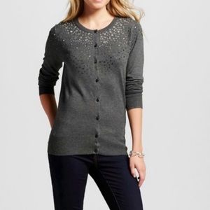 🌸3/$25 Merona Rhinestone Embroidered Lightweight Gray Cardigan, Size XS